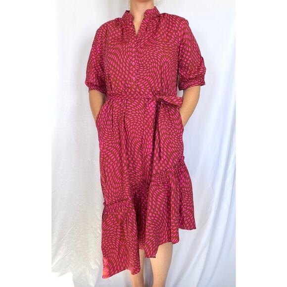 NWT Scoop NY Asymmetric Ruffle Hot Pink Midi Dress, Large (12-14) - Picture 1 of 7